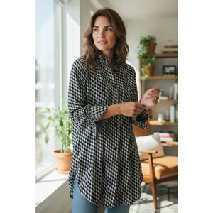 Comfy USA Tokyo Tunic Shirt XS Gray Black Geometric Print Artsy Avant Garde